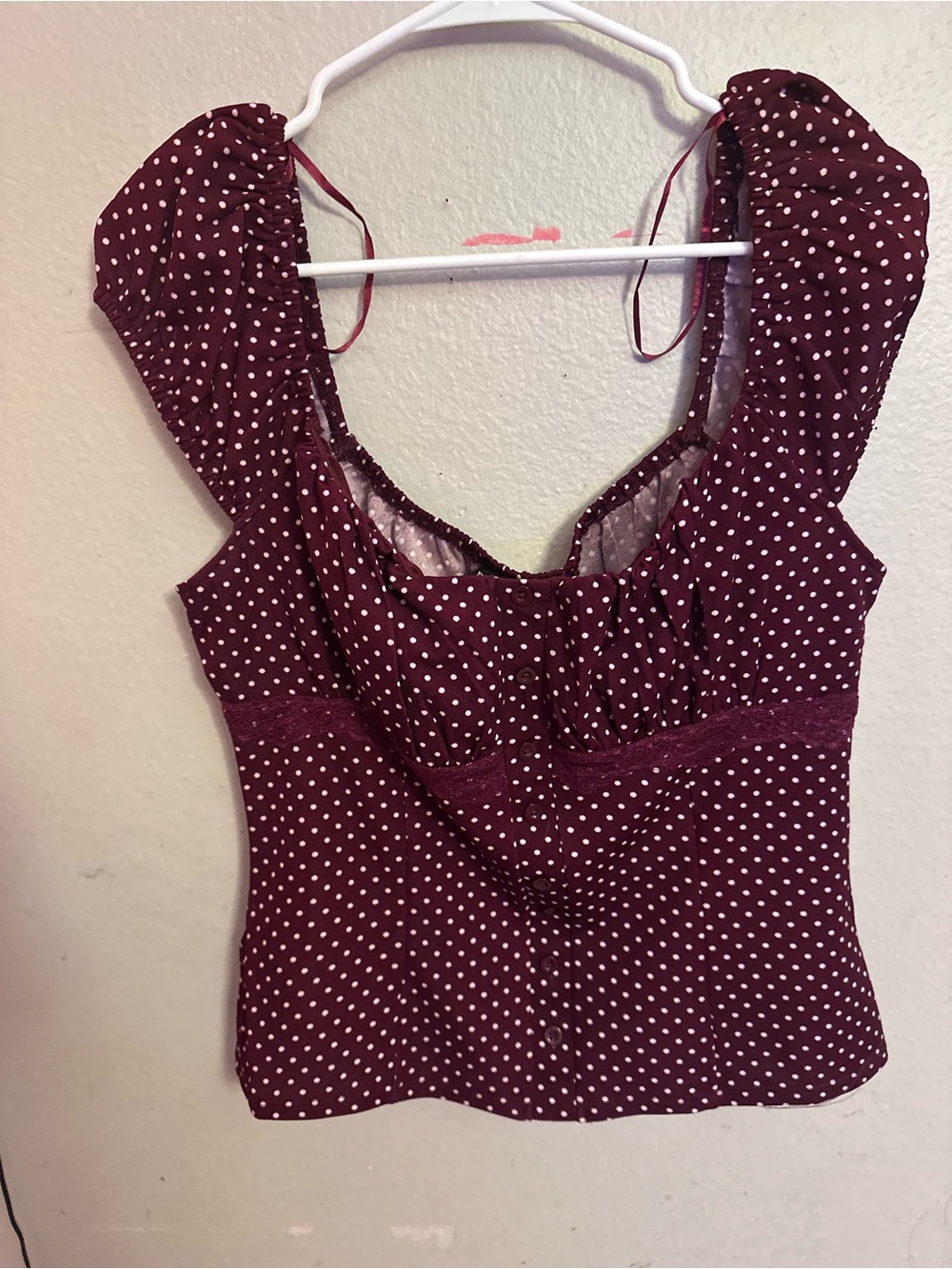 Women's Polka Dot Square Neck Tank Top - Burgundy